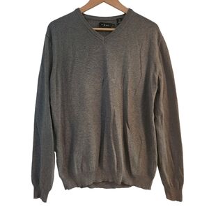 Bill Blass gray long-sleeve pull-on v-neck 100% cotton sweater  shirt